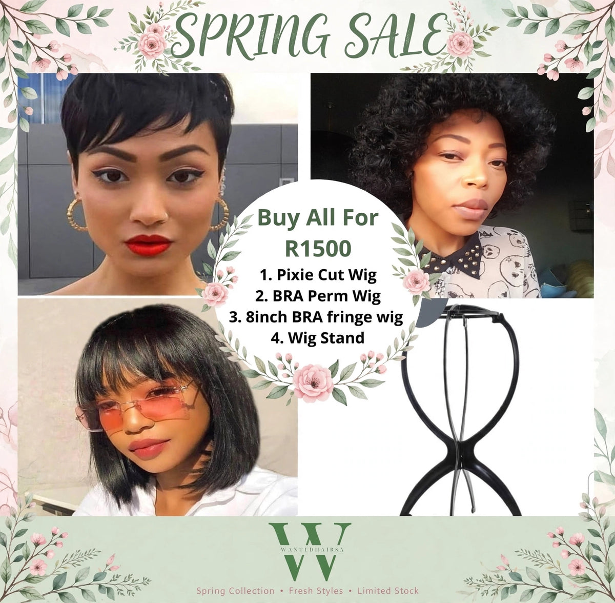 WANTED Combo 3 Wig Combo Deal -  8" Brazilian Fringe Bob Wig + Perm Wig + Pixie Cut Wig - R1500