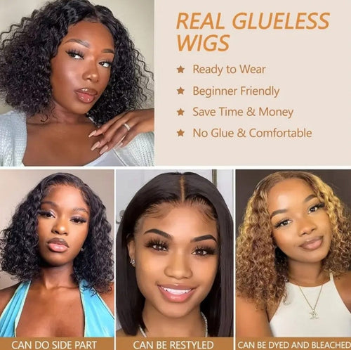 10 Inch Brazilian Water Wave Curly Bob Wig Glueless Lace Closure Wigs